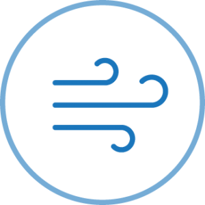 Ein blaues Kreissymbol mit drei geschwungenen Linien in der Mitte, die einen kontinuierlichen Luftdruck symbolisieren.